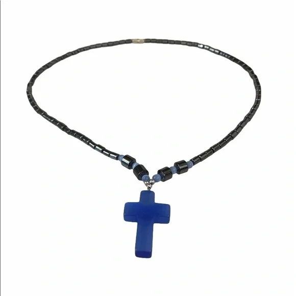 Necklace hematite (non-magnetic) blue cross - Picture 3 of 8